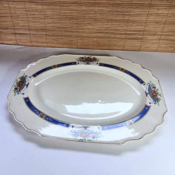 Myott Platter 14" MYO100 Fruit in Urn Blue Band Scalloped Staffordshire England - Picture 2 of 11